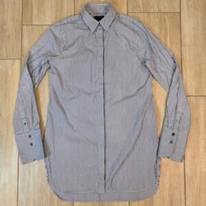J. Crew Navy Blue White Stripe Stretch Cotton Button Down Shirt Size 2